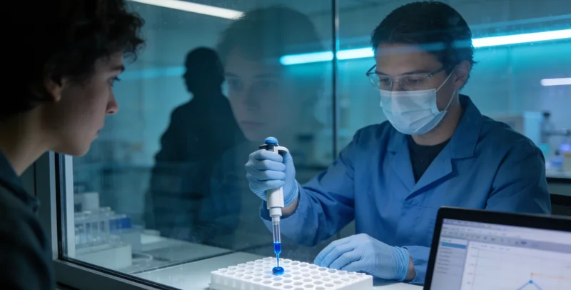 实验室人员正在用精密仪器进行P