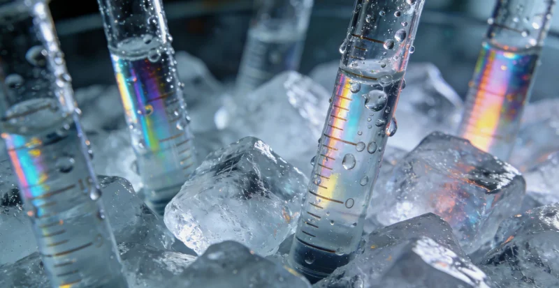 多支装有不同颜色帽子的医用血液