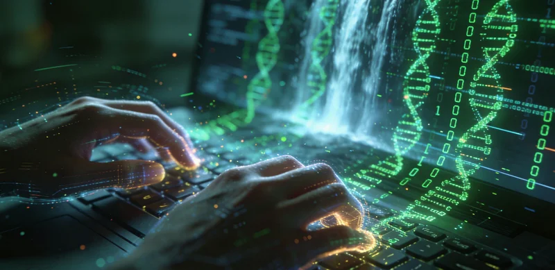 电脑屏幕上显示着基因序列数据流