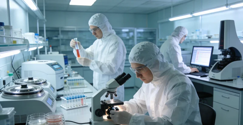 在明亮的咨询室内,一位女士正专注地看着手中的基因检测报告,对面坐着耐心的咨询师