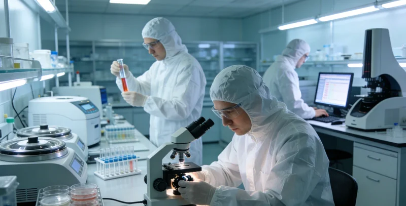 科研人员在生物安全柜内进行样本