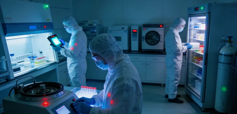 检验科人员在生物安全柜内进行样