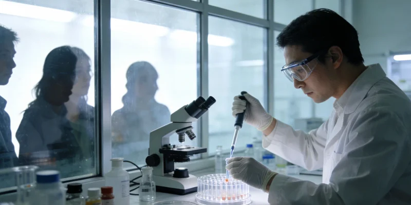 专业人员在标准PCR实验室内进