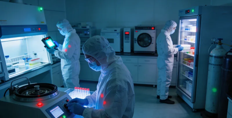 实验室技术人员在操作精密仪器进