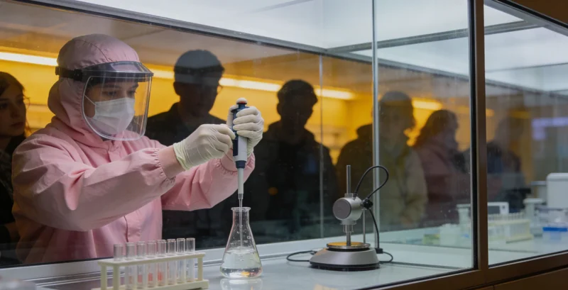 实验室中,医生正在观察培养皿中