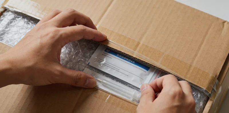 一个打开的家庭自助采样套件特写