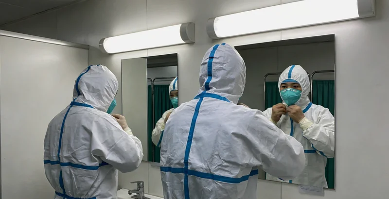 一家人在一起,演示正确佩戴口罩