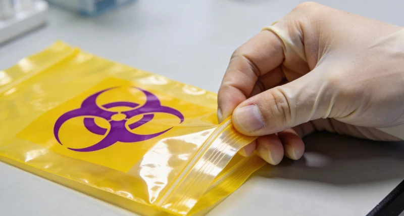 鞍山某医院外景,一人正在查看不