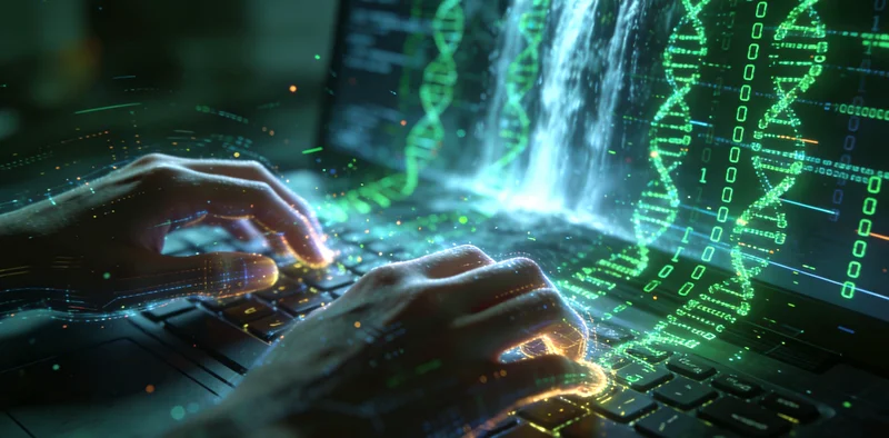 高科技基因测序仪与数据流程图，