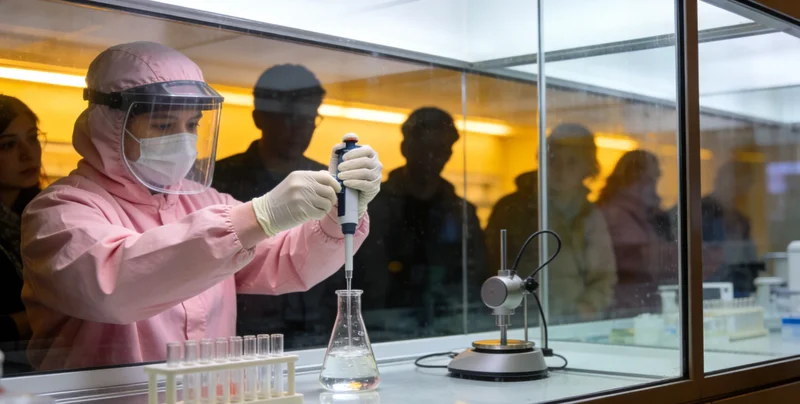 技术人员在生物安全柜内进行样本