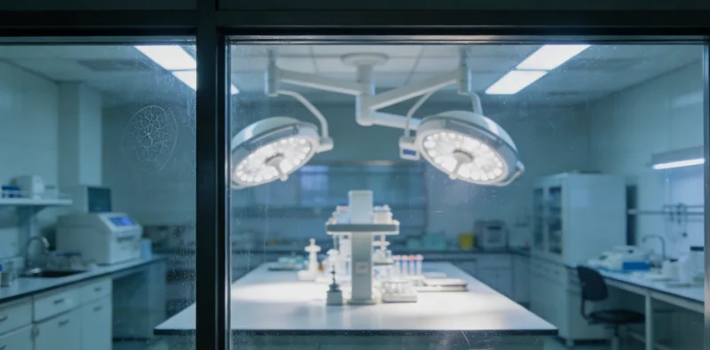 医生在办公室内，正指着电脑屏幕