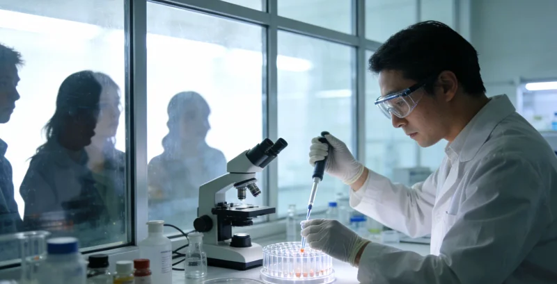 病毒基因检测实验室工作人员正在