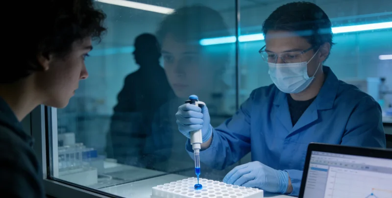 技术人员在实验室内进行高通量测