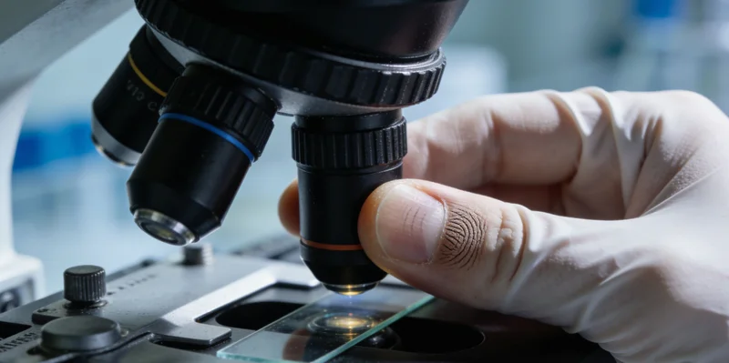 一位医生正在电脑前仔细分析基因