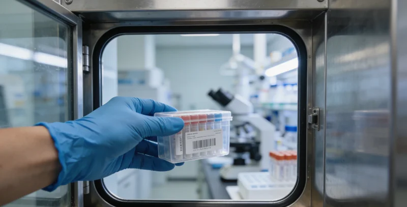 医生在诊室中，结合基因检测报告