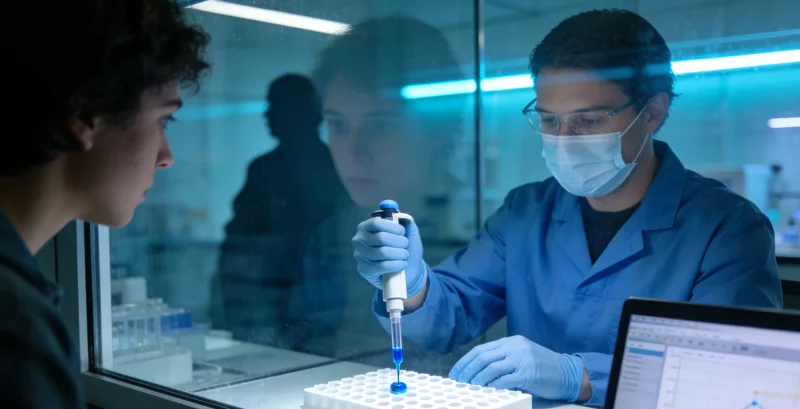 一位医生正在实验室里操作精密仪