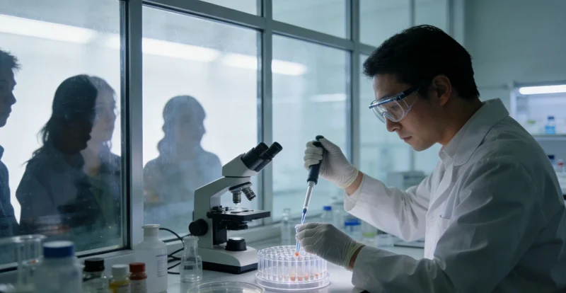 一位医护人员正在实验室中进行样