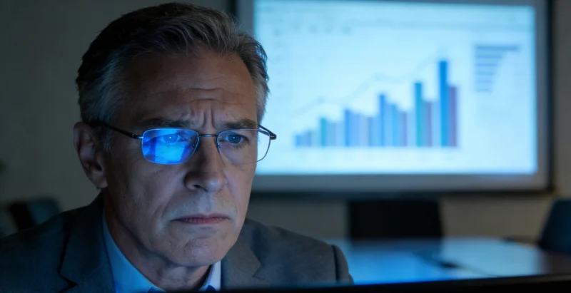 医生在诊室内，正向咨询者展示并