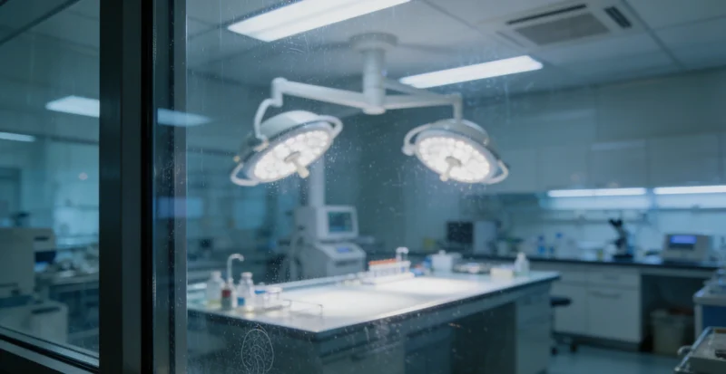 实验室内,穿着防护服的技术人员