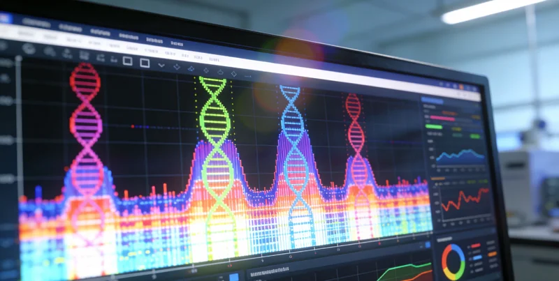 电脑屏幕上显示复杂的生物信息学
