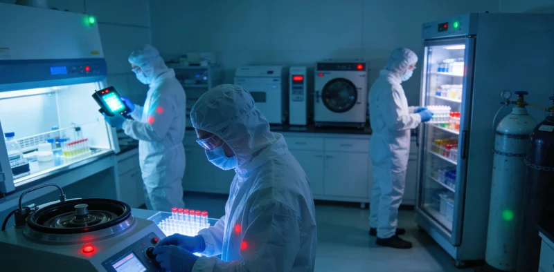 穿着白大褂的技术人员在生物安全