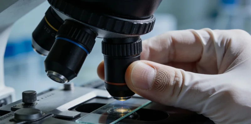 医生在灯箱前查看肺部CT影像，