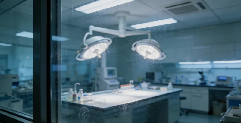 医生在灯箱前查看肺部CT片，旁