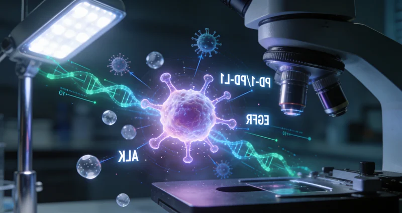 实验室技术人员在显微镜下观察病