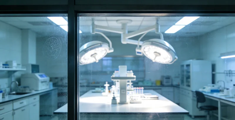 一位医生正在实验室的显微镜和基