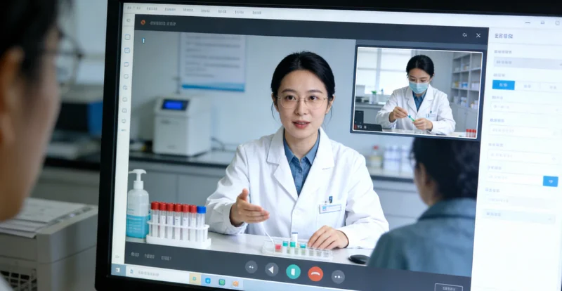 医生正在向患者展示如何正确留取