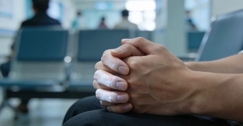 医生在诊室内分析腹腔积液患者的