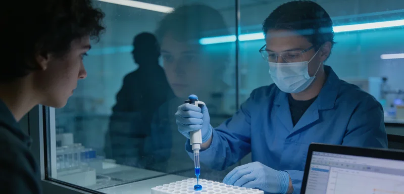 现代化的PCR实验室内景,展示