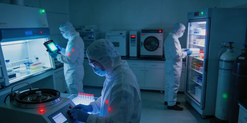 专业医学实验室内部，技术人员操