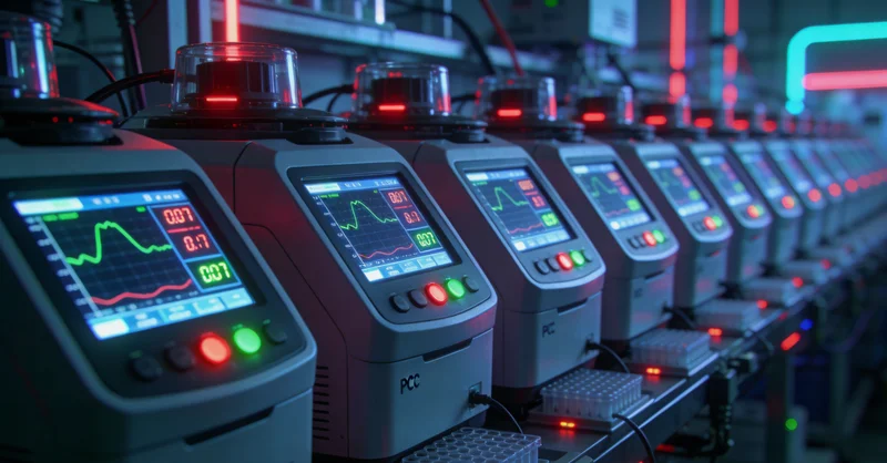 现代基因测序实验室内部，屏幕上