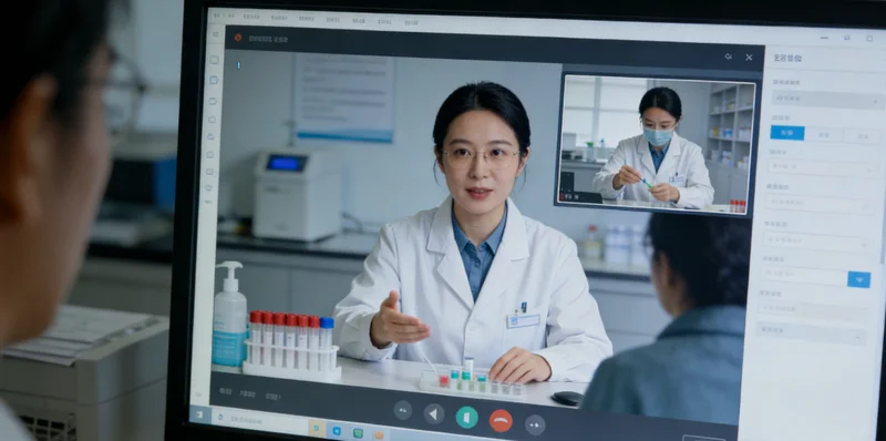 康复后的患者与医生在诊室内交流