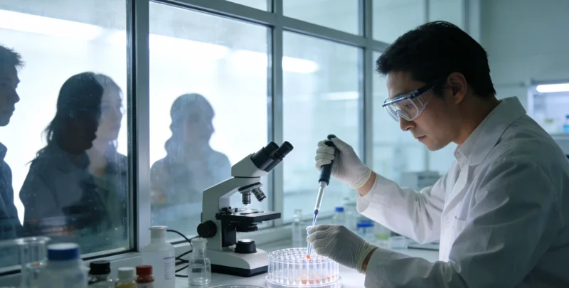 专业人员在生物安全柜内进行样本