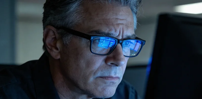 医生在办公室内,对着电脑屏幕上