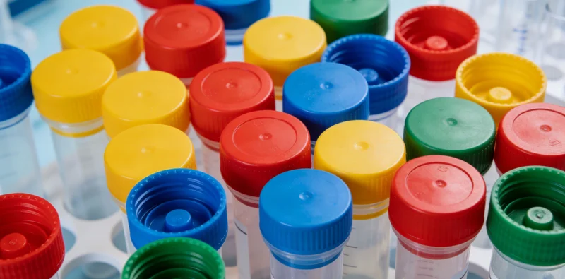 专业医学实验室内景，背景窗外可