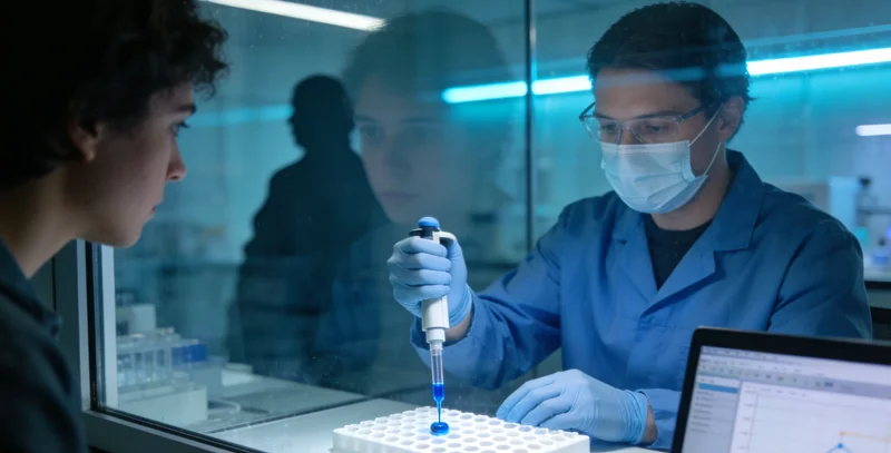 专业实验室中，技术人员正在操作