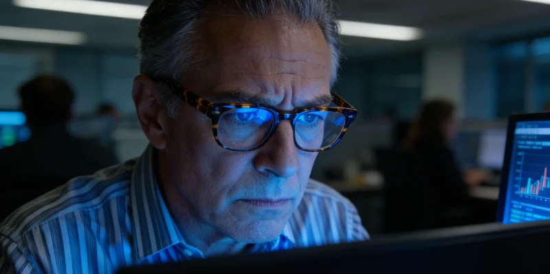 医生指着电脑屏幕上的检测报告，