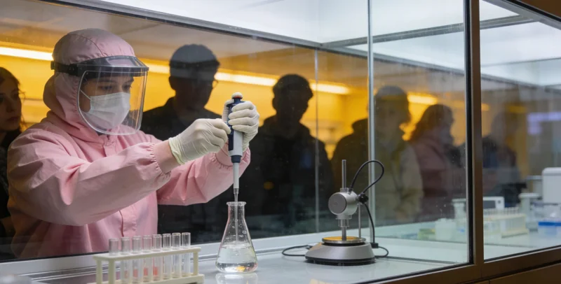 一位医生正在显微镜前仔细观察检