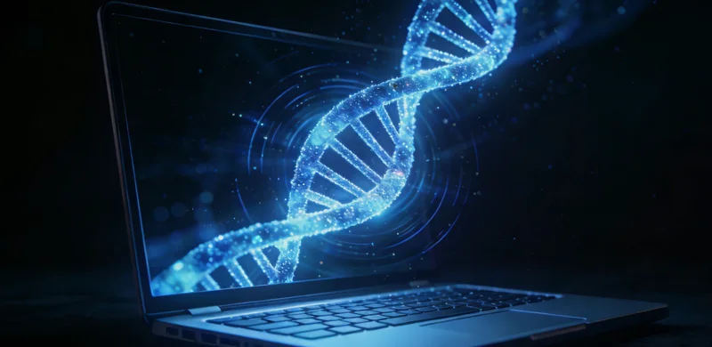 创意图片:显微镜镜头与DNA双