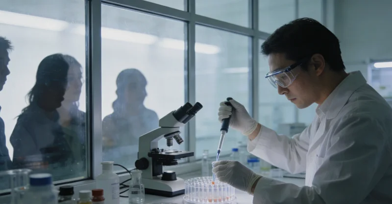 医学实验室中，专家正在操作高通