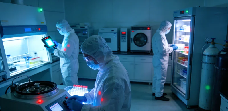 检验科技术人员正在生物安全柜内