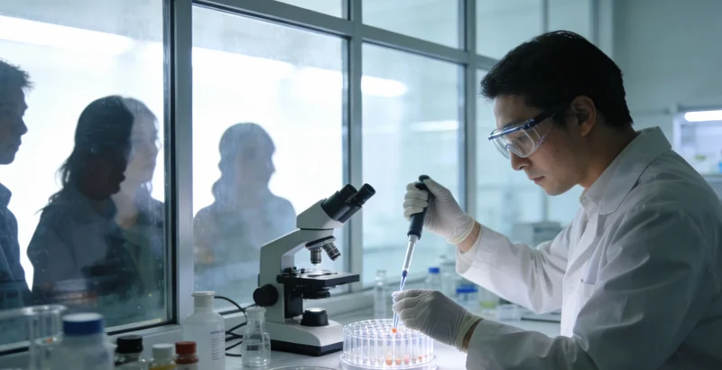 在洁净的实验室内,技术人员正使