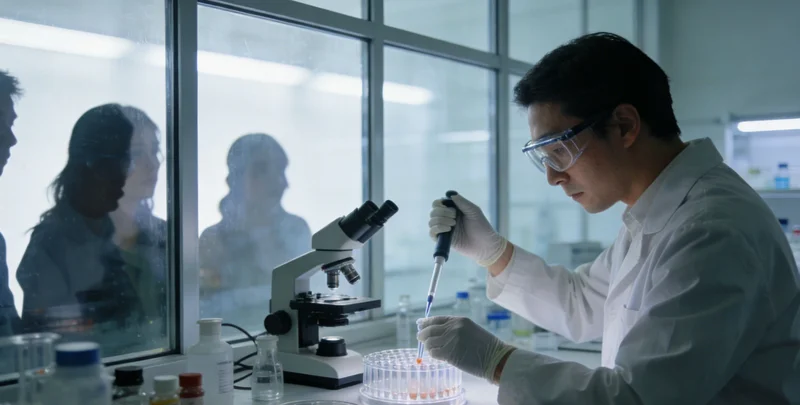 一位医护人员正在观察检测样本