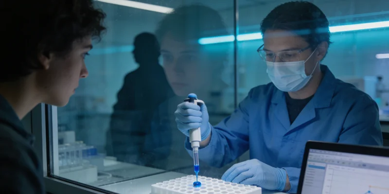 展示不同检测报告和实验室仪器的