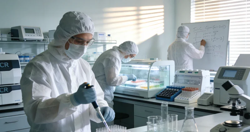 医生正在通过显微镜观察微生物样