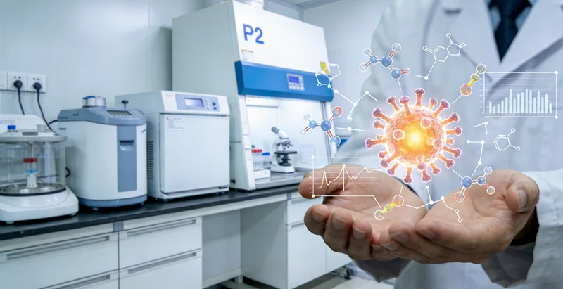 高科技实验室进行基因测序数据分