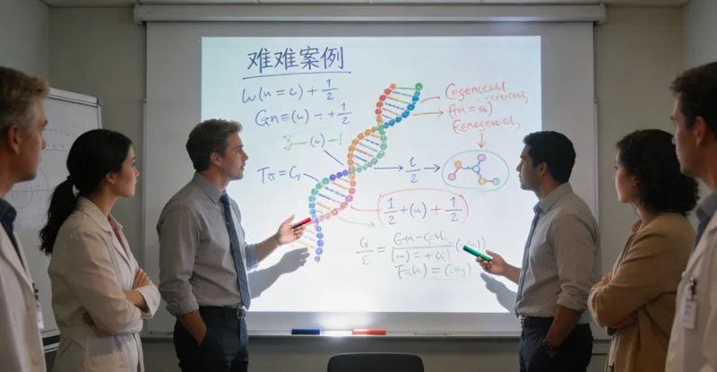 医生在办公室内分析基因检测报告